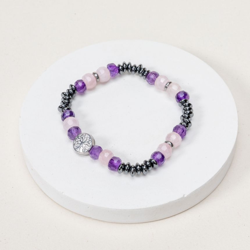 Bracelet Eden - Améthyste, Hématite, Quartz rose